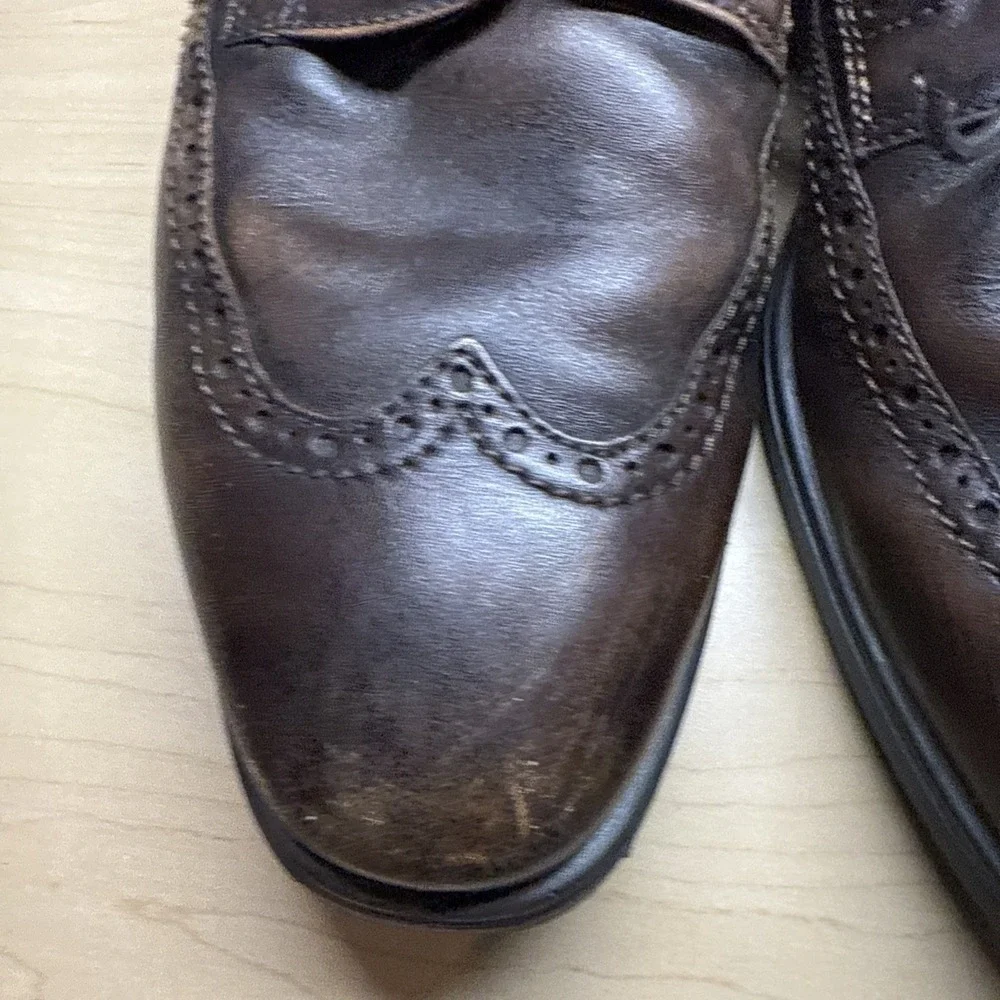 Ecco Vitrus Mens Dress Shoes Wing Tip Leather Oxford Nature Brown SIZE 12 Eu 46